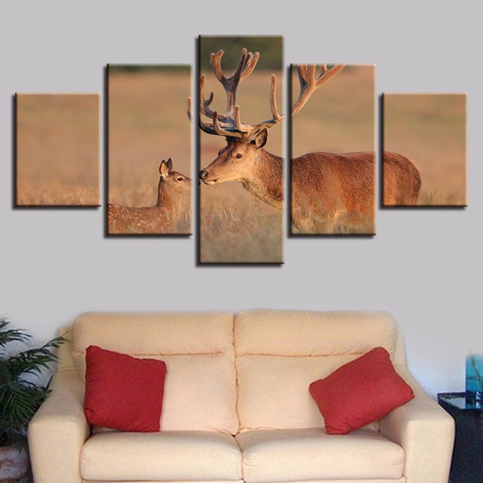 Prairie Elk 5 Piece HD Multi Panel Canvas Wall Art-Original Frame