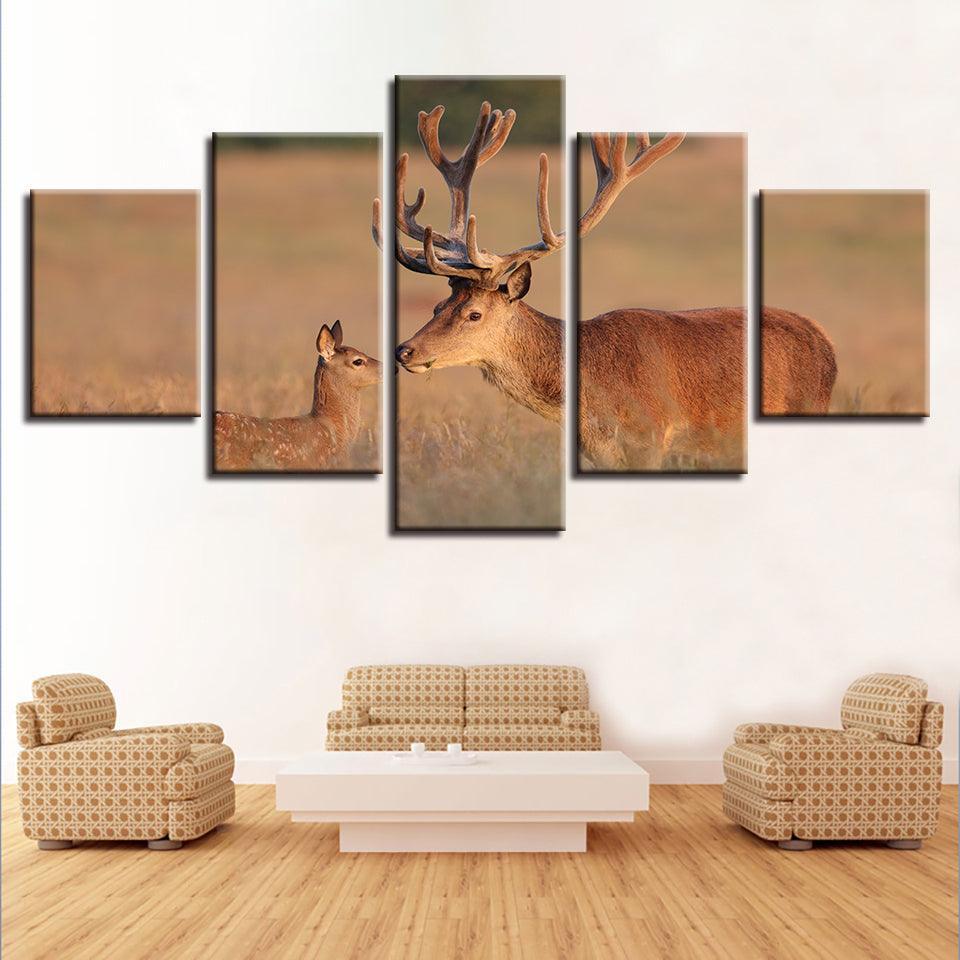 Prairie Elk 5 Piece HD Multi Panel Canvas Wall Art-Original Frame