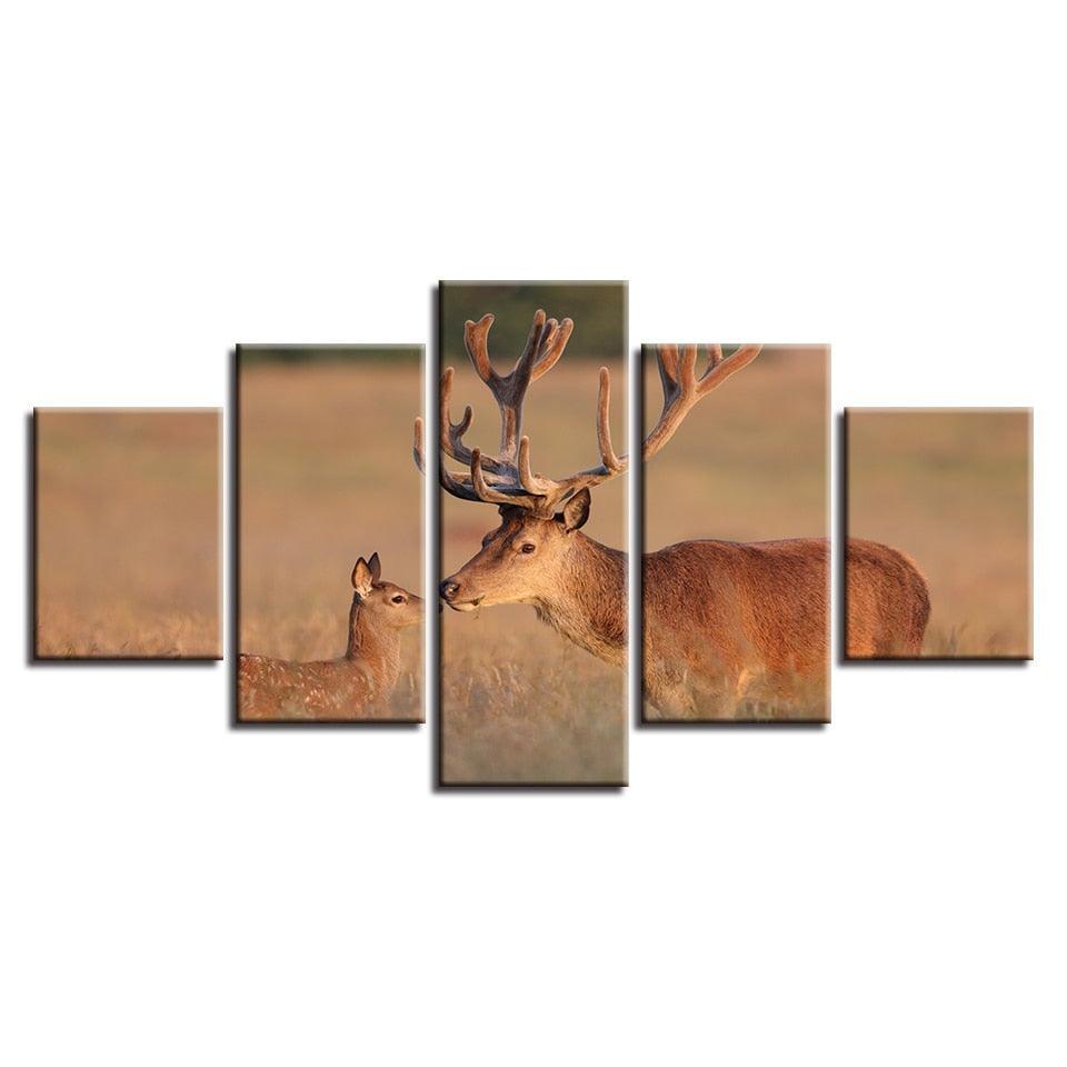 Prairie Elk 5 Piece HD Multi Panel Canvas Wall Art-Original Frame