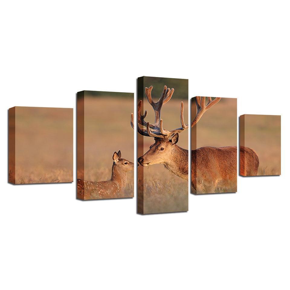 Prairie Elk 5 Piece HD Multi Panel Canvas Wall Art-Original Frame