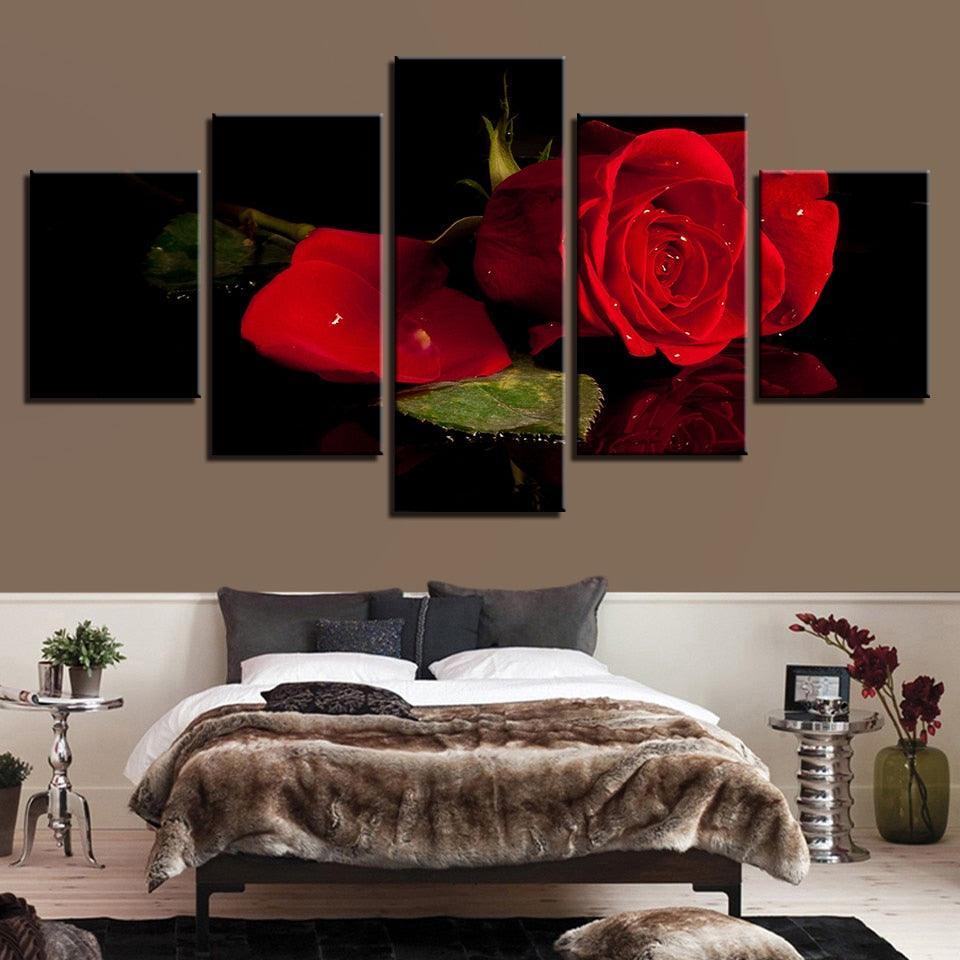 Beautiful Red Roses 5 Piece HD Multi Panel Canvas Wall Art Frame-Original Frame