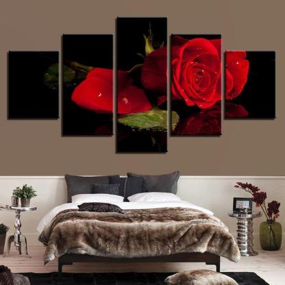 Beautiful Red Roses 5 Piece HD Multi Panel Canvas Wall Art Frame-Original Frame