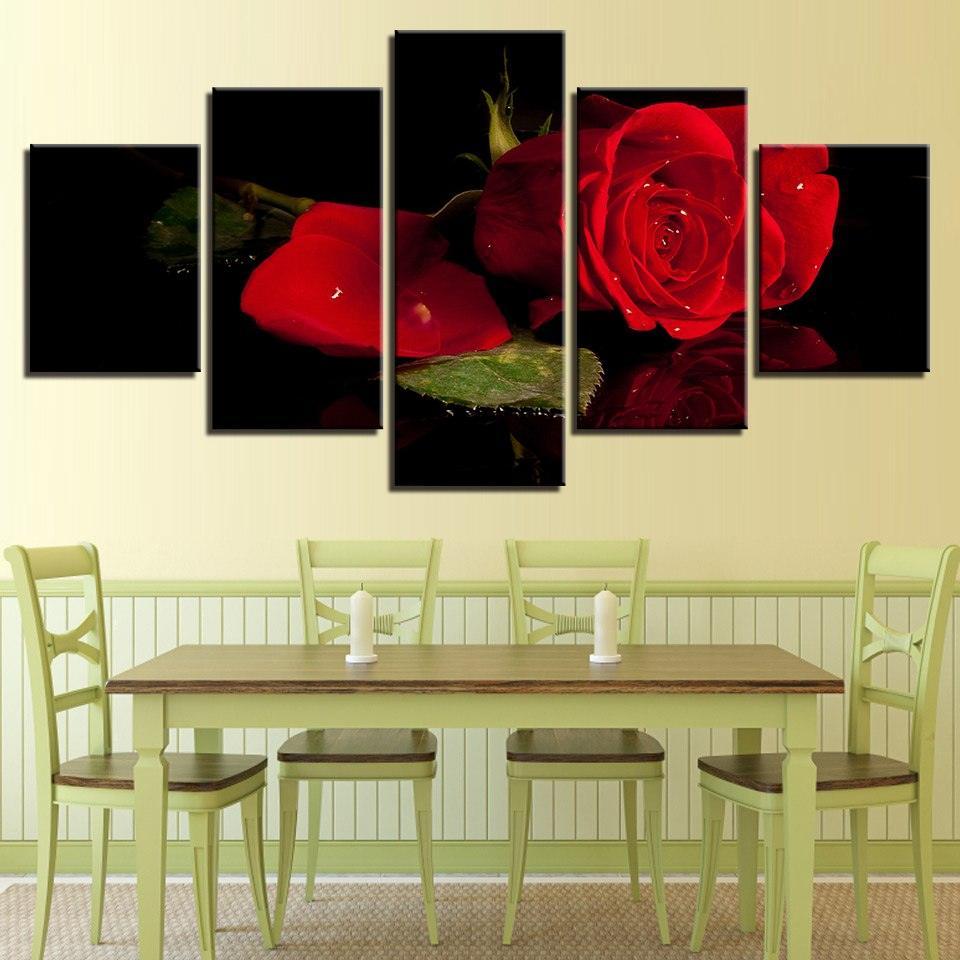 Beautiful Red Roses 5 Piece HD Multi Panel Canvas Wall Art Frame-Original Frame