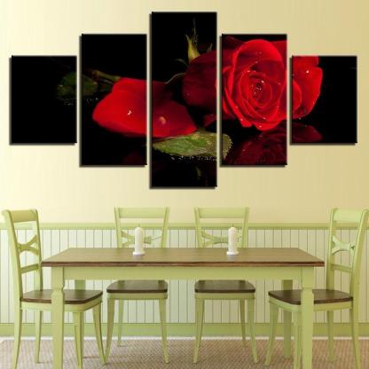 Beautiful Red Roses 5 Piece HD Multi Panel Canvas Wall Art Frame-Original Frame