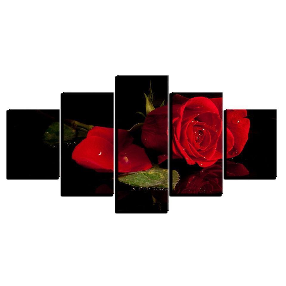 Beautiful Red Roses 5 Piece HD Multi Panel Canvas Wall Art Frame-Original Frame