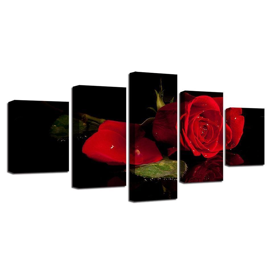 Beautiful Red Roses 5 Piece HD Multi Panel Canvas Wall Art Frame-Original Frame