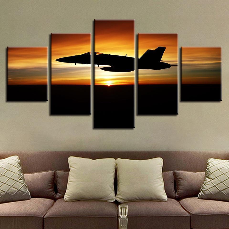 Airplane & Sunset 5 Piece HD Multi Panel Canvas Wall Art Frame-Original Frame