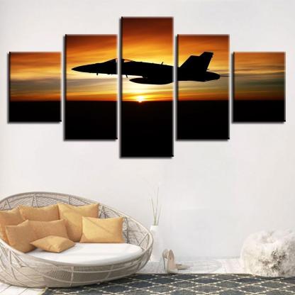 Airplane & Sunset 5 Piece HD Multi Panel Canvas Wall Art Frame-Original Frame