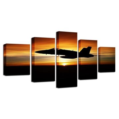 Airplane & Sunset 5 Piece HD Multi Panel Canvas Wall Art Frame-Original Frame