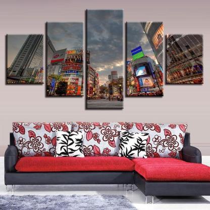 Japan Tokyo City 5 Piece HD Multi Panel Canvas Wall Art Frame-Original Frame