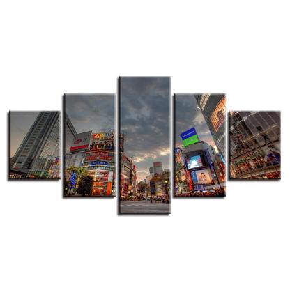 Japan Tokyo City 5 Piece HD Multi Panel Canvas Wall Art Frame-Original Frame