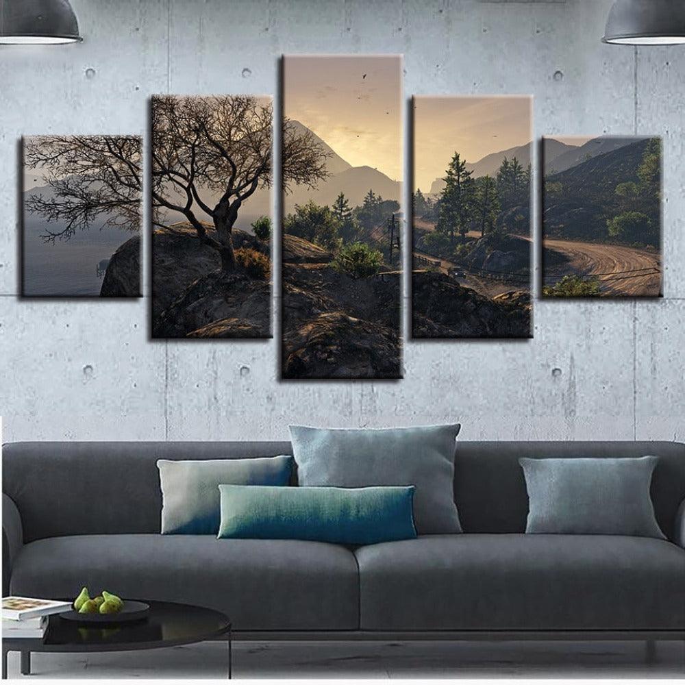 Highway Cliff 5 Piece HD Multi Panel Canvas Wall Art Frame-Original Frame