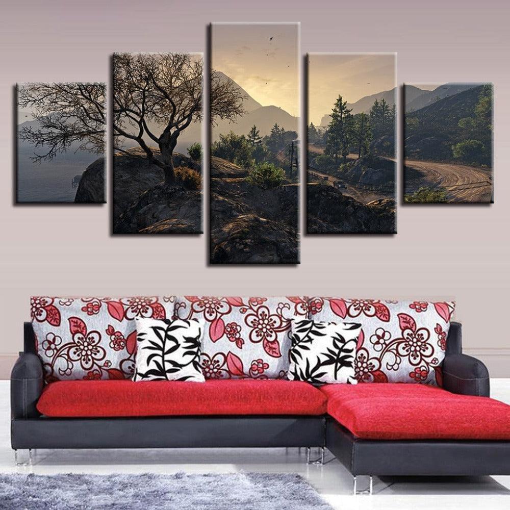 Highway Cliff 5 Piece HD Multi Panel Canvas Wall Art Frame-Original Frame