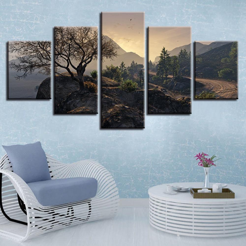 Highway Cliff 5 Piece HD Multi Panel Canvas Wall Art Frame-Original Frame