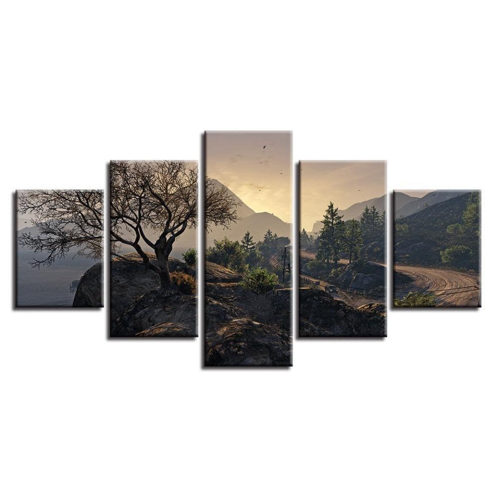 Highway Cliff 5 Piece HD Multi Panel Canvas Wall Art Frame-Original Frame