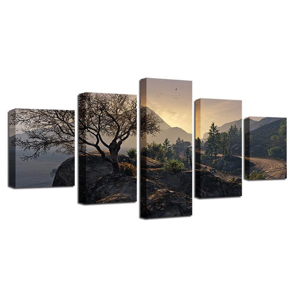 Highway Cliff 5 Piece HD Multi Panel Canvas Wall Art Frame-Original Frame