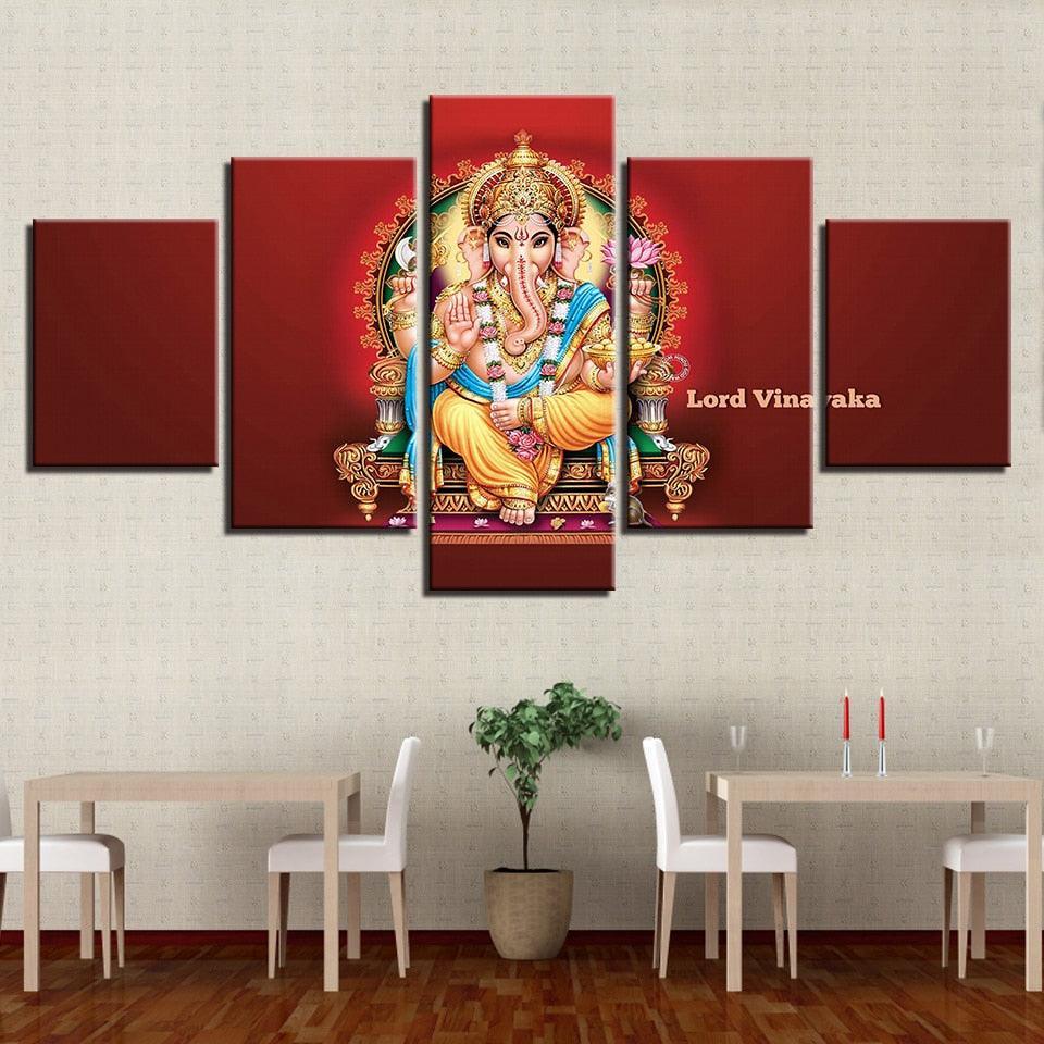 Lord Vinayaka 5 Piece HD Multi Panel Canvas Wall Art Frame-Original Frame