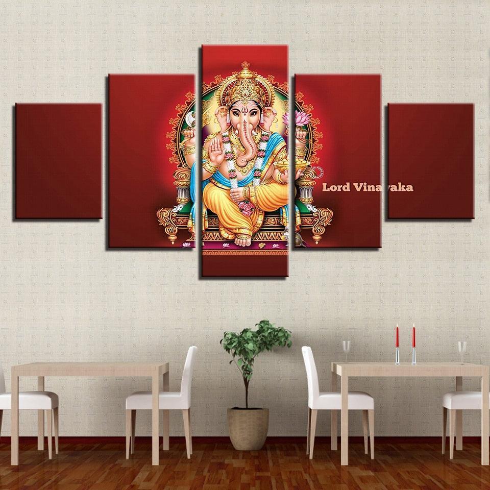 Lord Vinayaka 5 Piece HD Multi Panel Canvas Wall Art Frame-Original Frame