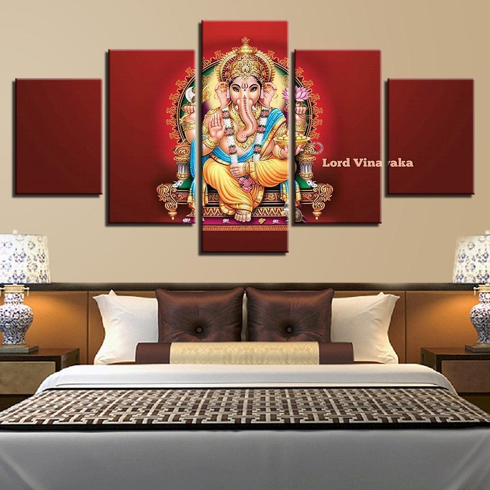 Lord Vinayaka 5 Piece HD Multi Panel Canvas Wall Art Frame-Original Frame