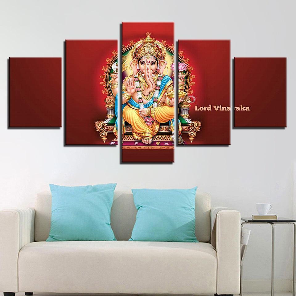 Lord Vinayaka 5 Piece HD Multi Panel Canvas Wall Art Frame-Original Frame