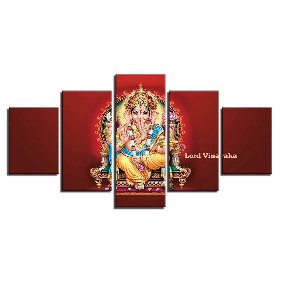 Lord Vinayaka 5 Piece HD Multi Panel Canvas Wall Art Frame-Original Frame