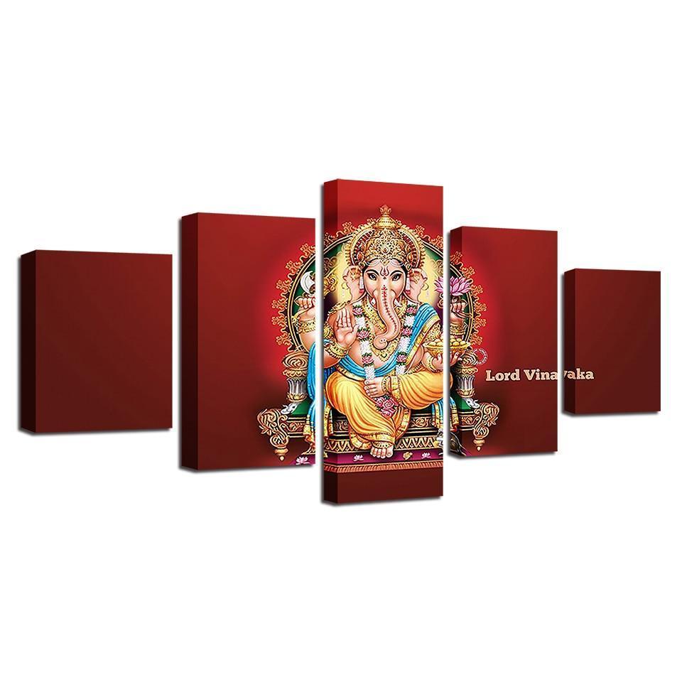 Lord Vinayaka 5 Piece HD Multi Panel Canvas Wall Art Frame-Original Frame