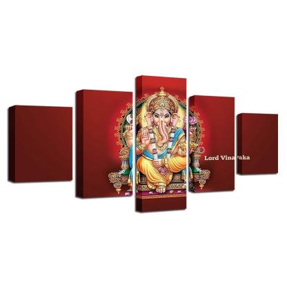 Lord Vinayaka 5 Piece HD Multi Panel Canvas Wall Art Frame-Original Frame