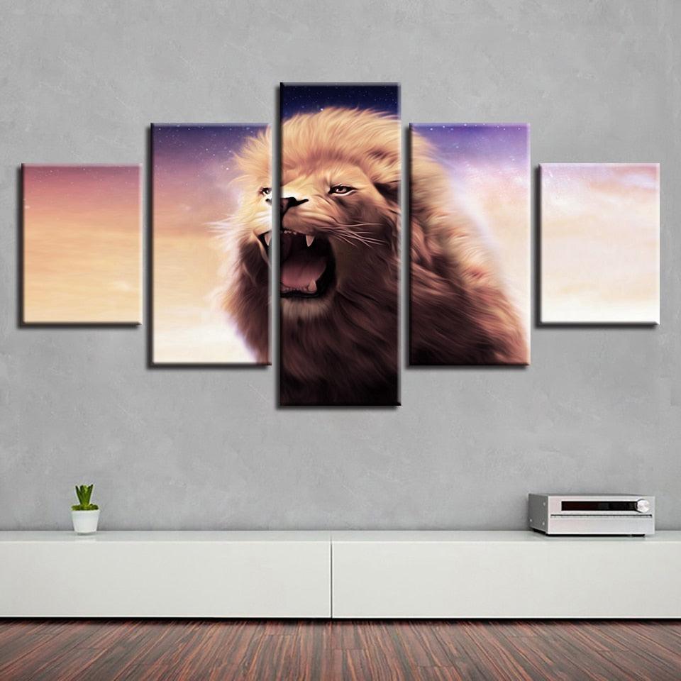 Lion Roar 5 Piece HD Multi Panel Canvas Wall Art Frame-Original Frame