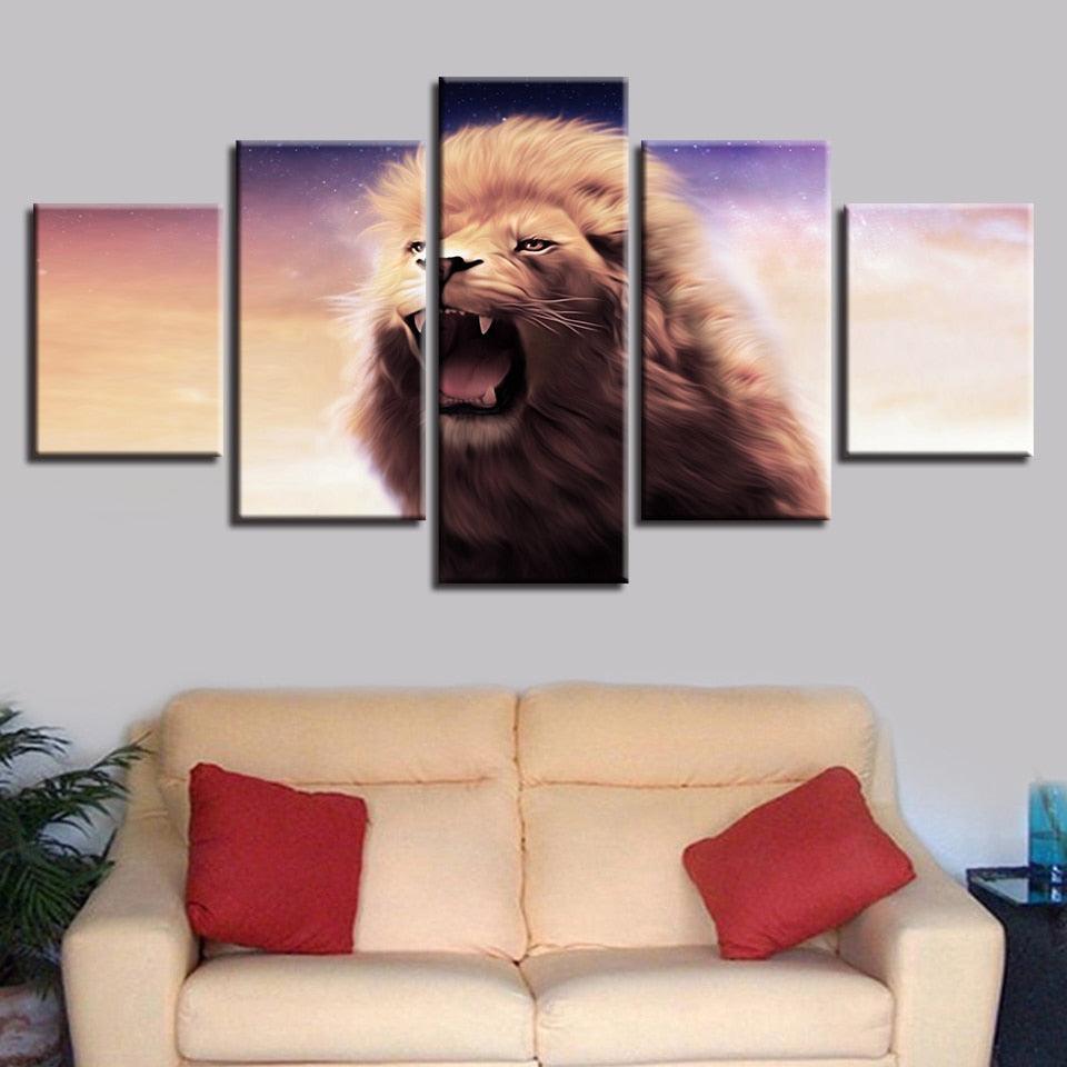Lion Roar 5 Piece HD Multi Panel Canvas Wall Art Frame-Original Frame