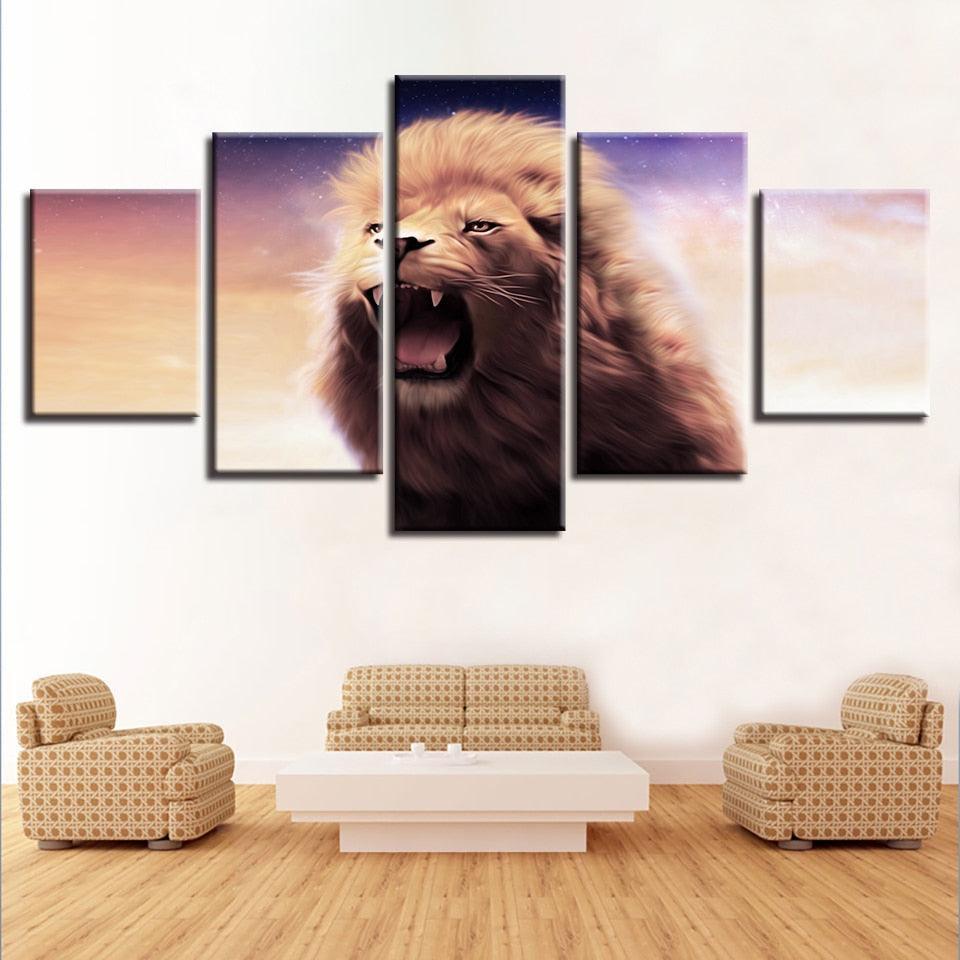 Lion Roar 5 Piece HD Multi Panel Canvas Wall Art Frame-Original Frame