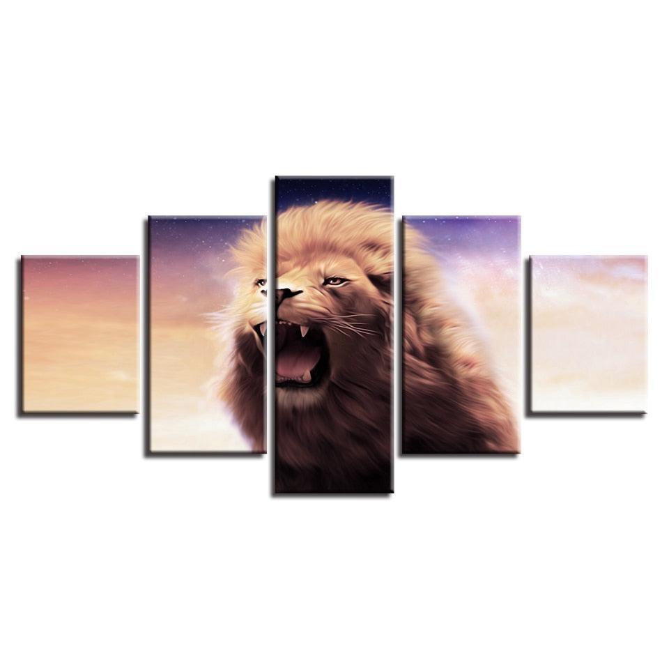 Lion Roar 5 Piece HD Multi Panel Canvas Wall Art Frame-Original Frame