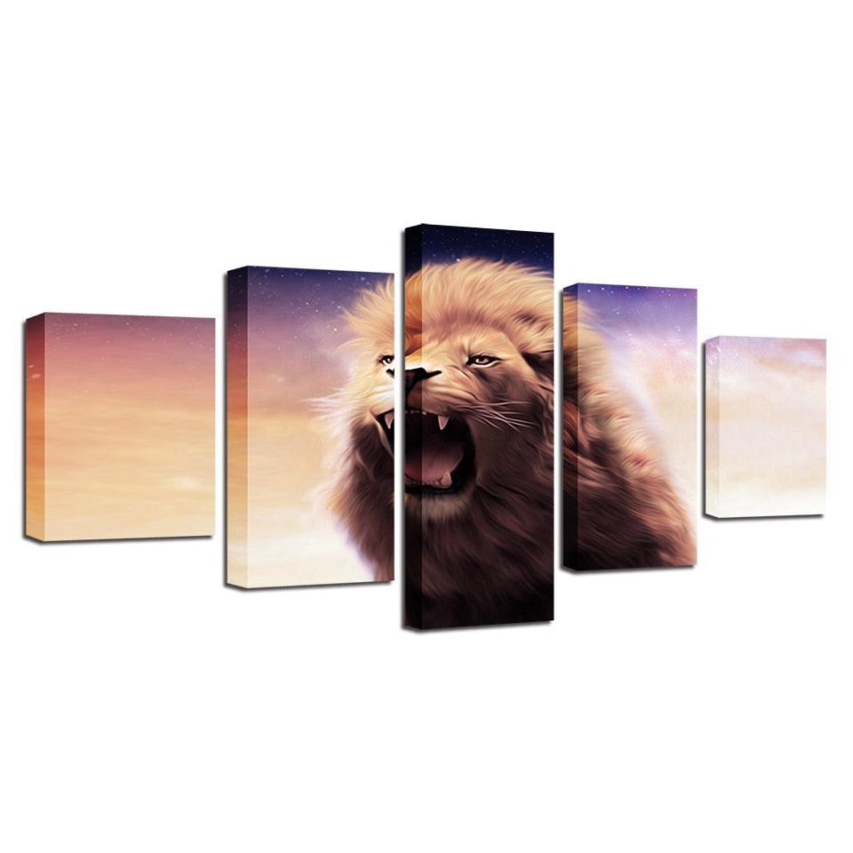 Lion Roar 5 Piece HD Multi Panel Canvas Wall Art Frame-Original Frame