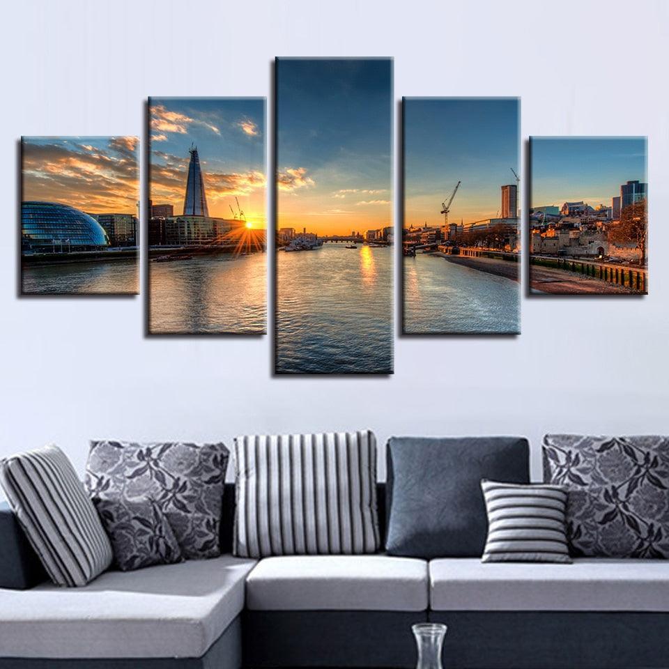 River Sunset Scenery 5 Piece HD Multi Panel Canvas Wall Art Frame-Original Frame