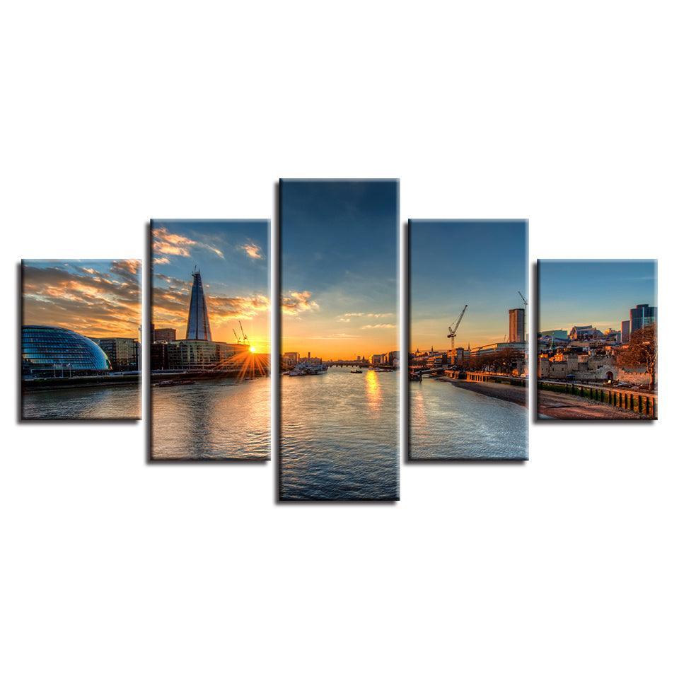River Sunset Scenery 5 Piece HD Multi Panel Canvas Wall Art Frame-Original Frame
