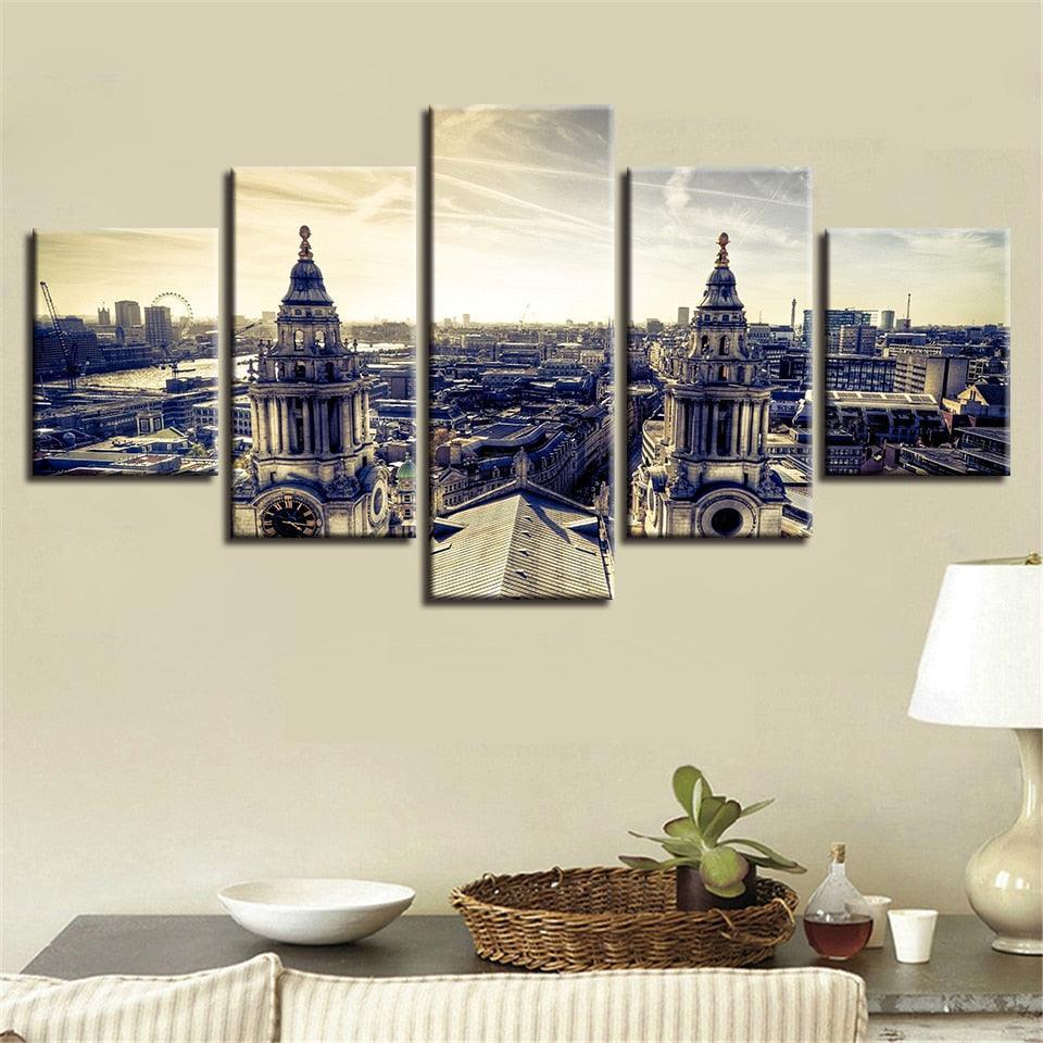 London Building 5 Piece HD Multi Panel Canvas Wall Art Frame-Original Frame