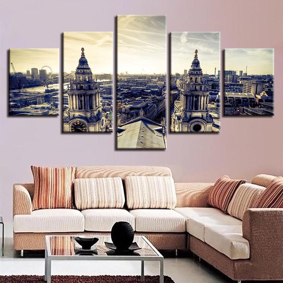 London Building 5 Piece HD Multi Panel Canvas Wall Art Frame-Original Frame