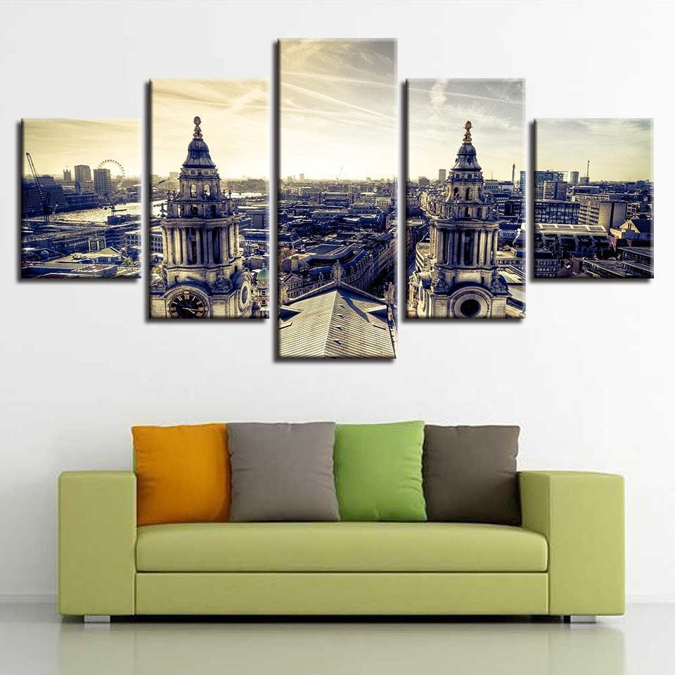 London Building 5 Piece HD Multi Panel Canvas Wall Art Frame-Original Frame