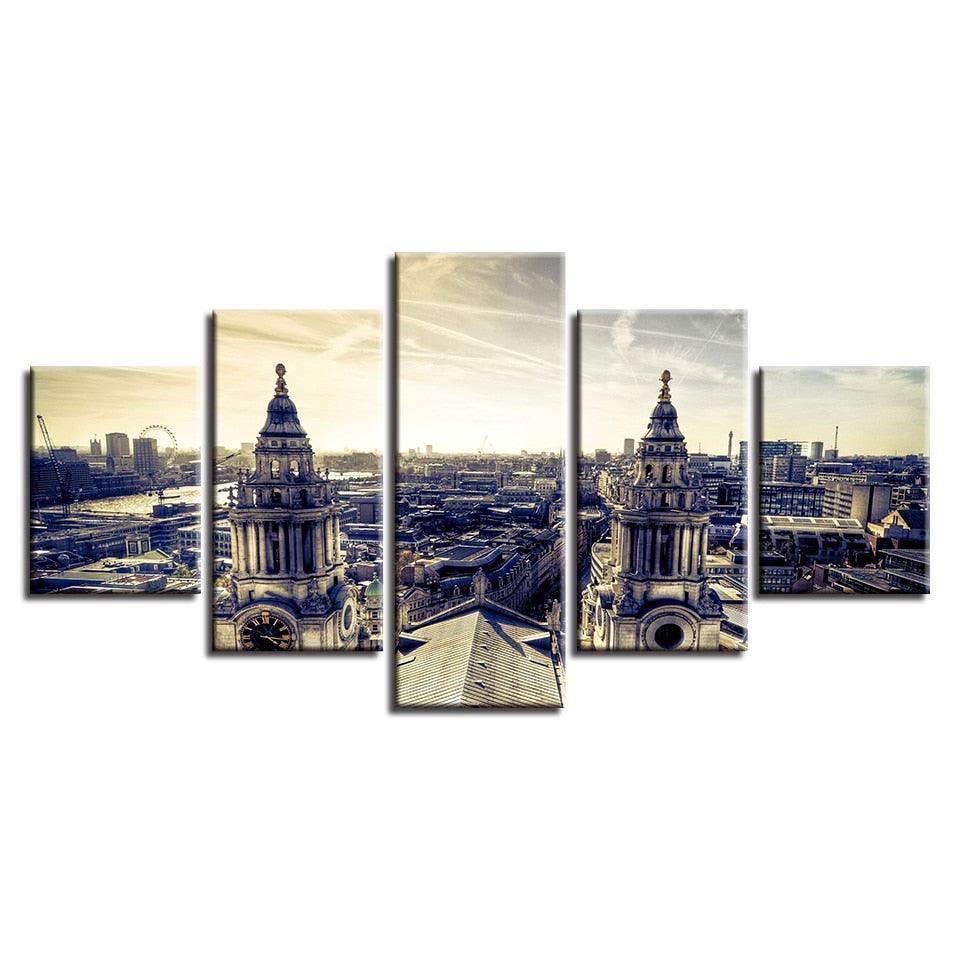 London Building 5 Piece HD Multi Panel Canvas Wall Art Frame-Original Frame