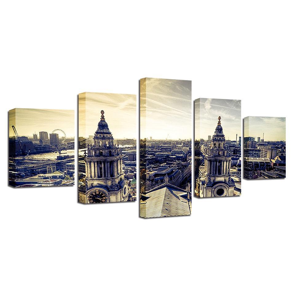 London Building 5 Piece HD Multi Panel Canvas Wall Art Frame-Original Frame