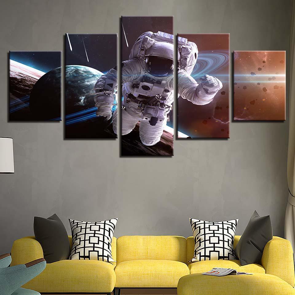 Astronaut in Action 5 Piece HD Multi Panel Canvas Wall Art Frame-Original Frame