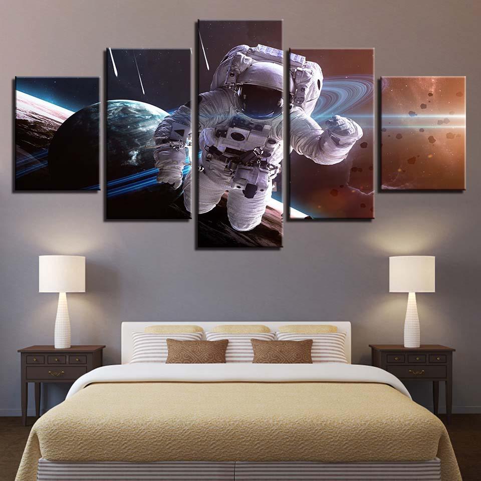 Astronaut in Action 5 Piece HD Multi Panel Canvas Wall Art Frame-Original Frame