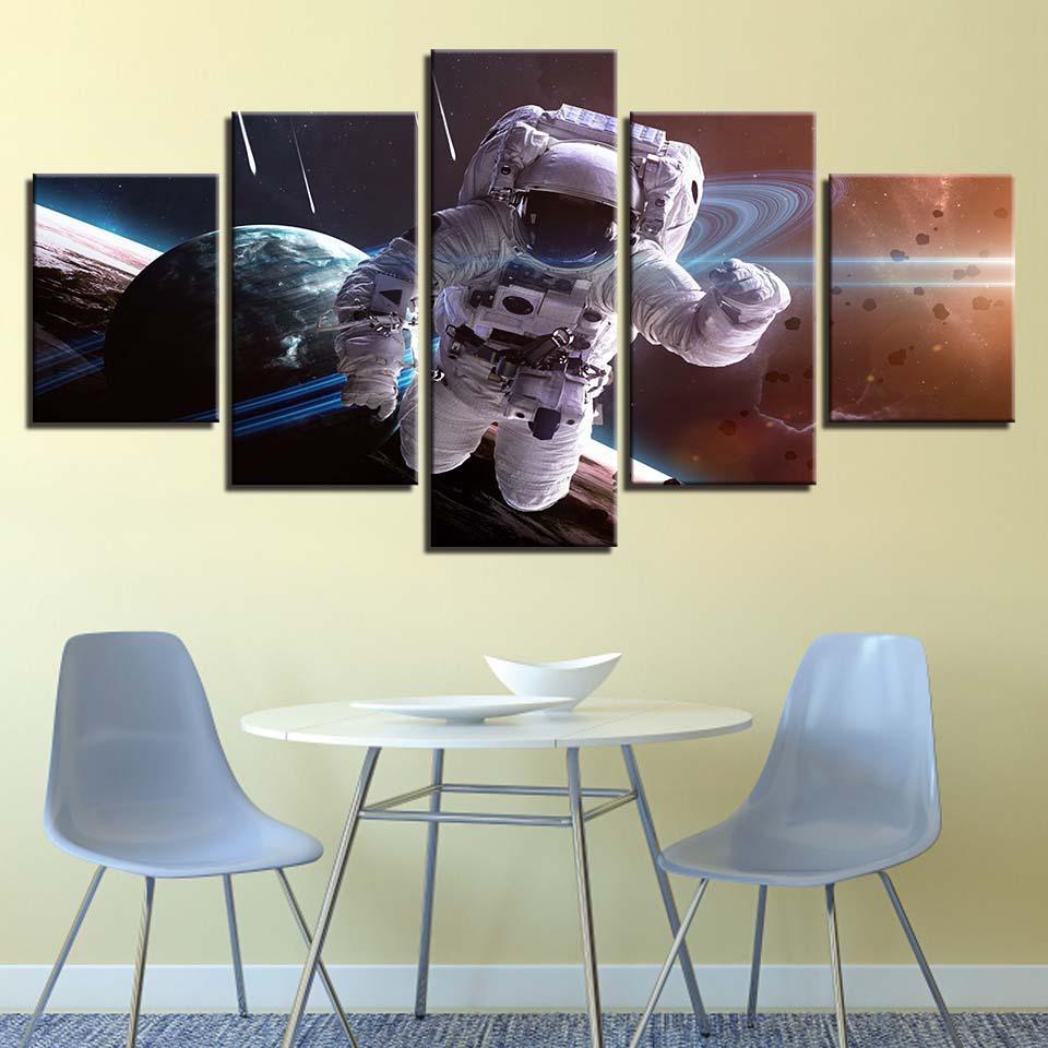 Astronaut in Action 5 Piece HD Multi Panel Canvas Wall Art Frame-Original Frame