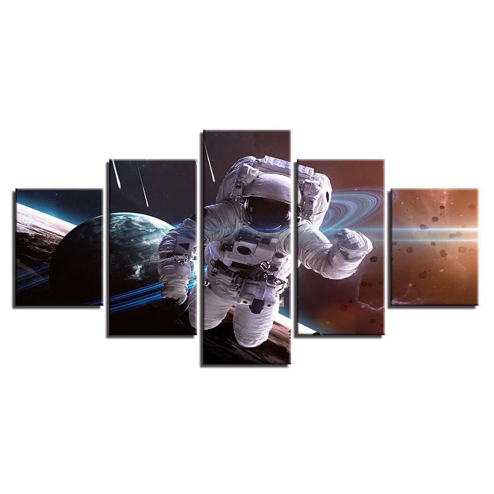 Astronaut in Action 5 Piece HD Multi Panel Canvas Wall Art Frame-Original Frame
