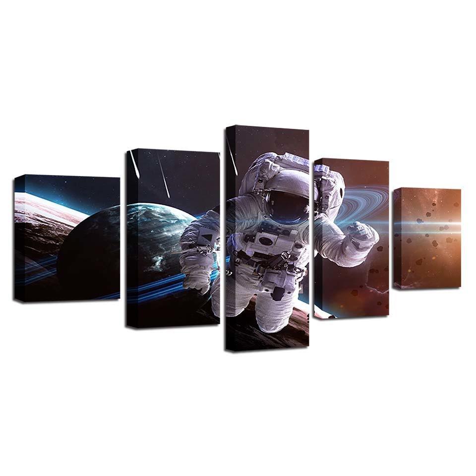 Astronaut in Action 5 Piece HD Multi Panel Canvas Wall Art Frame-Original Frame