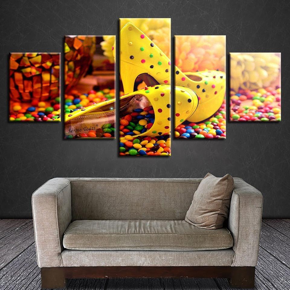 Candy Chocolate High Heels 5 Piece HD Multi Panel Canvas Wall Art Frame-Original Frame