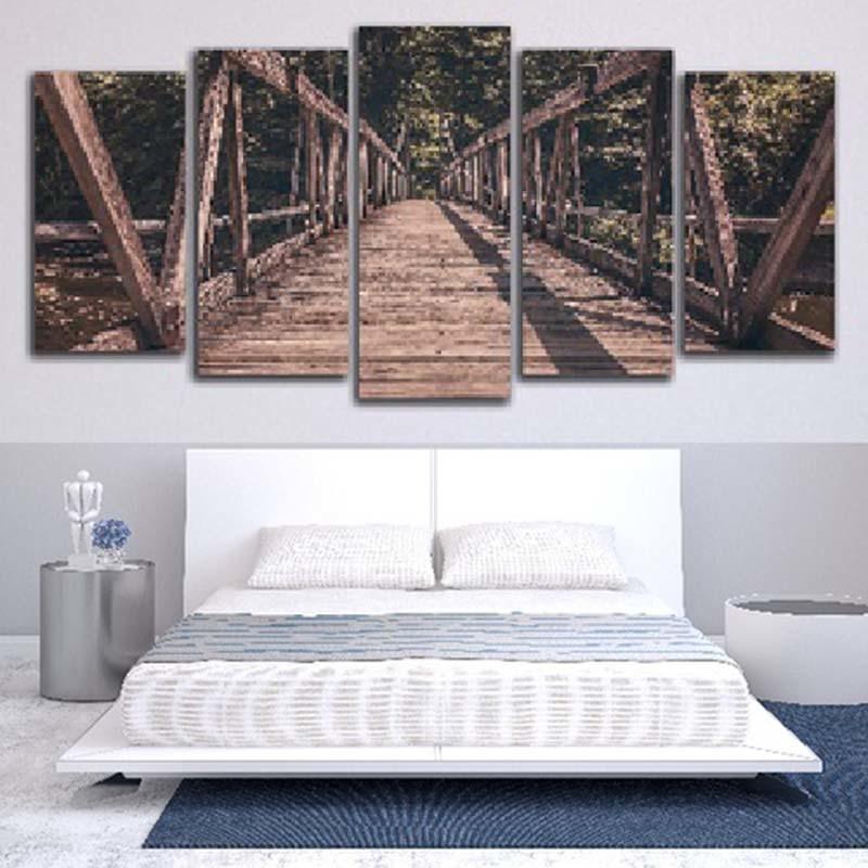 Wooden Bridge 5 Piece HD Multi Panel Canvas Wall Art Frame-Original Frame