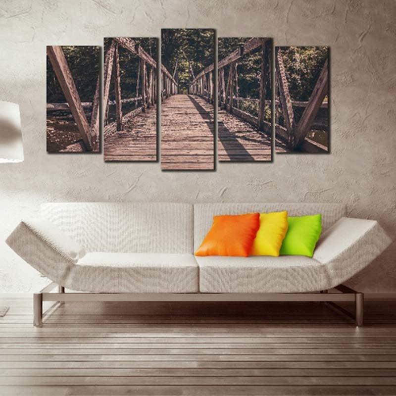 Wooden Bridge 5 Piece HD Multi Panel Canvas Wall Art Frame-Original Frame