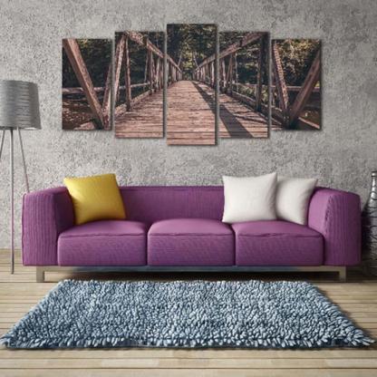 Wooden Bridge 5 Piece HD Multi Panel Canvas Wall Art Frame-Original Frame