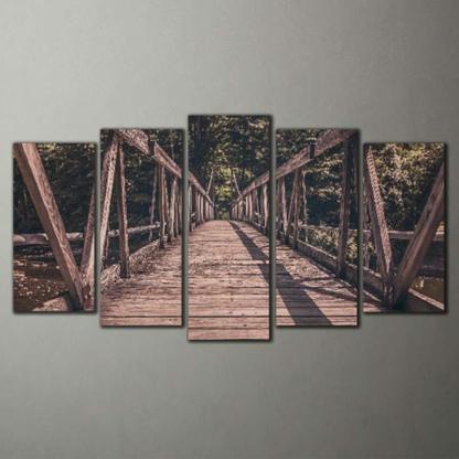 Wooden Bridge 5 Piece HD Multi Panel Canvas Wall Art Frame-Original Frame