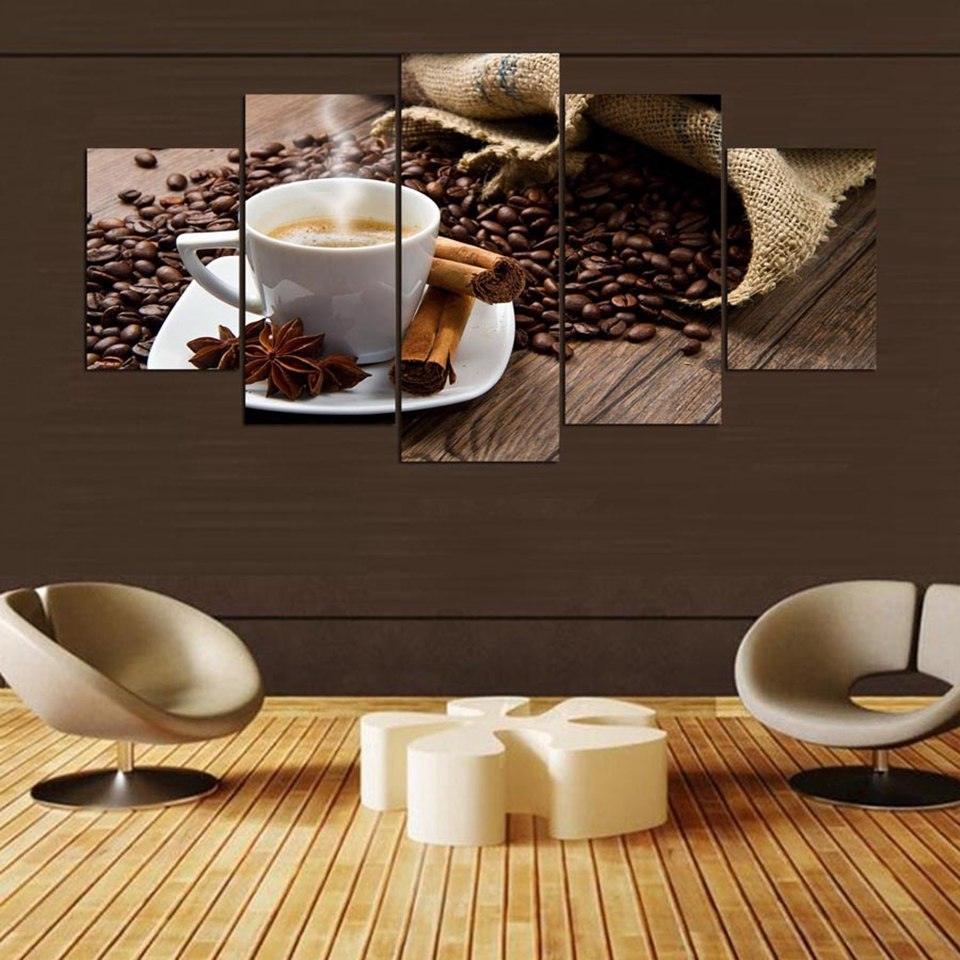 Coffee Beans Cup 5 Piece HD Multi Panel Canvas Wall Art Frame-Original Frame